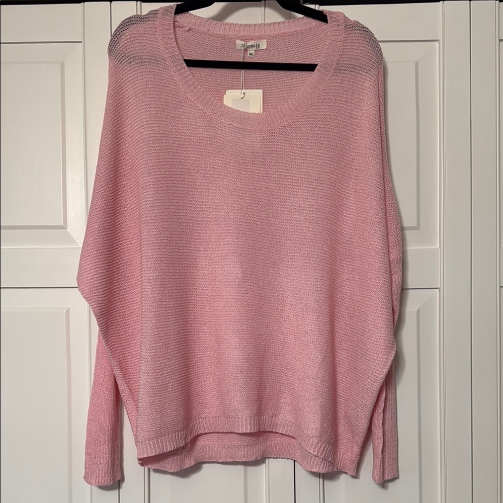 Miracle Pink Crew Neck Sweater with Relaxed Fit and Soft Knit Texture